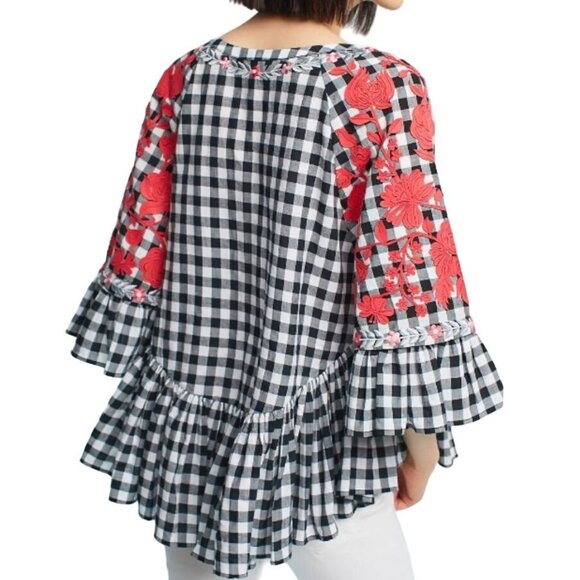 Anthroplogie Pankaj & Nidhi Gingham Swing Tunic Checkered Peplum Top Size S - Picture 3 of 11
